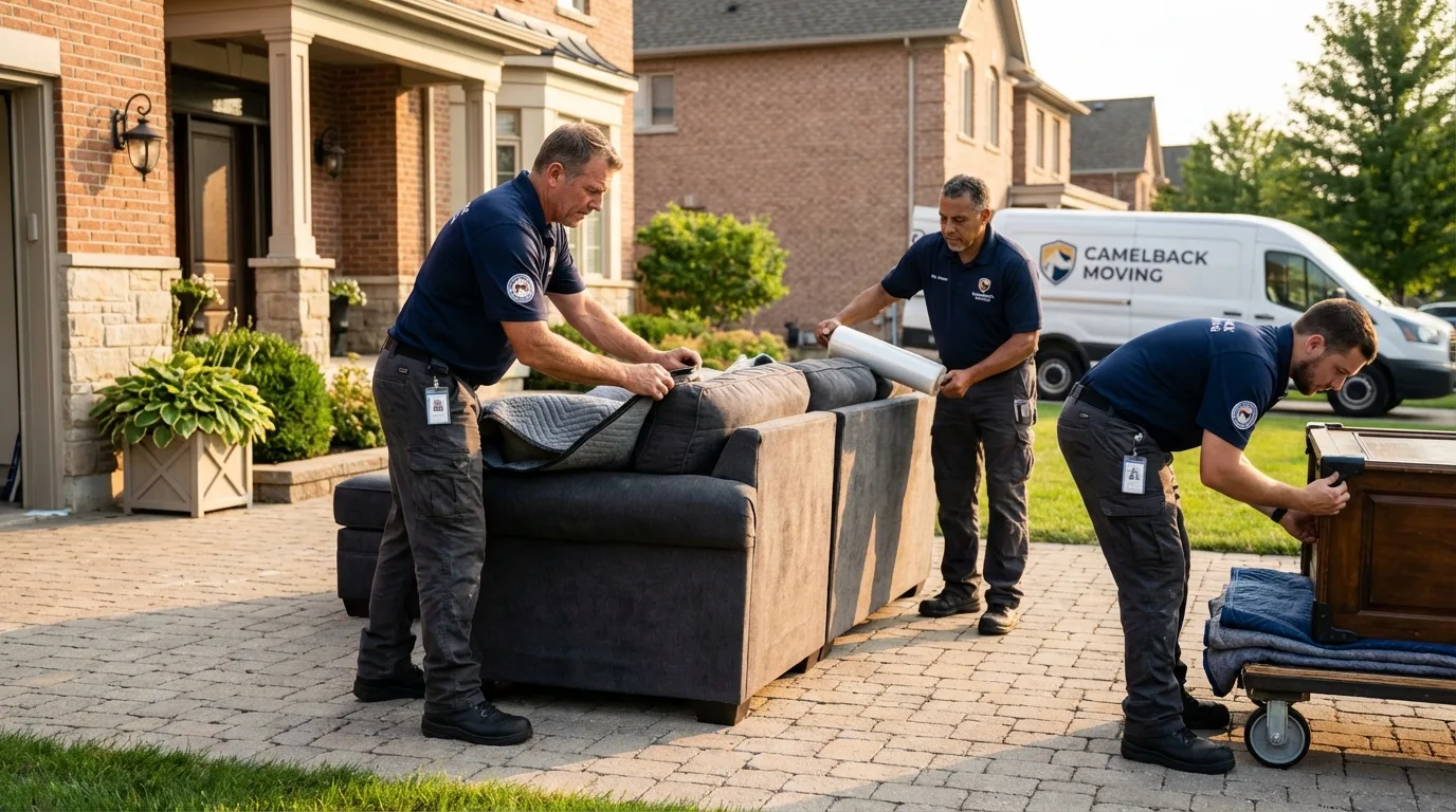 Large estate moving crew wrapping furniture in Greenfield, MA